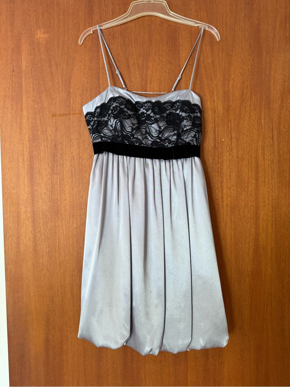 Nicole Silver Satin Chemise with Black Lace Bodice